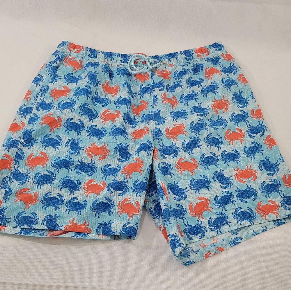 Peter Millar Light Blue Swim Trunks with Blue and Orange Crab Print